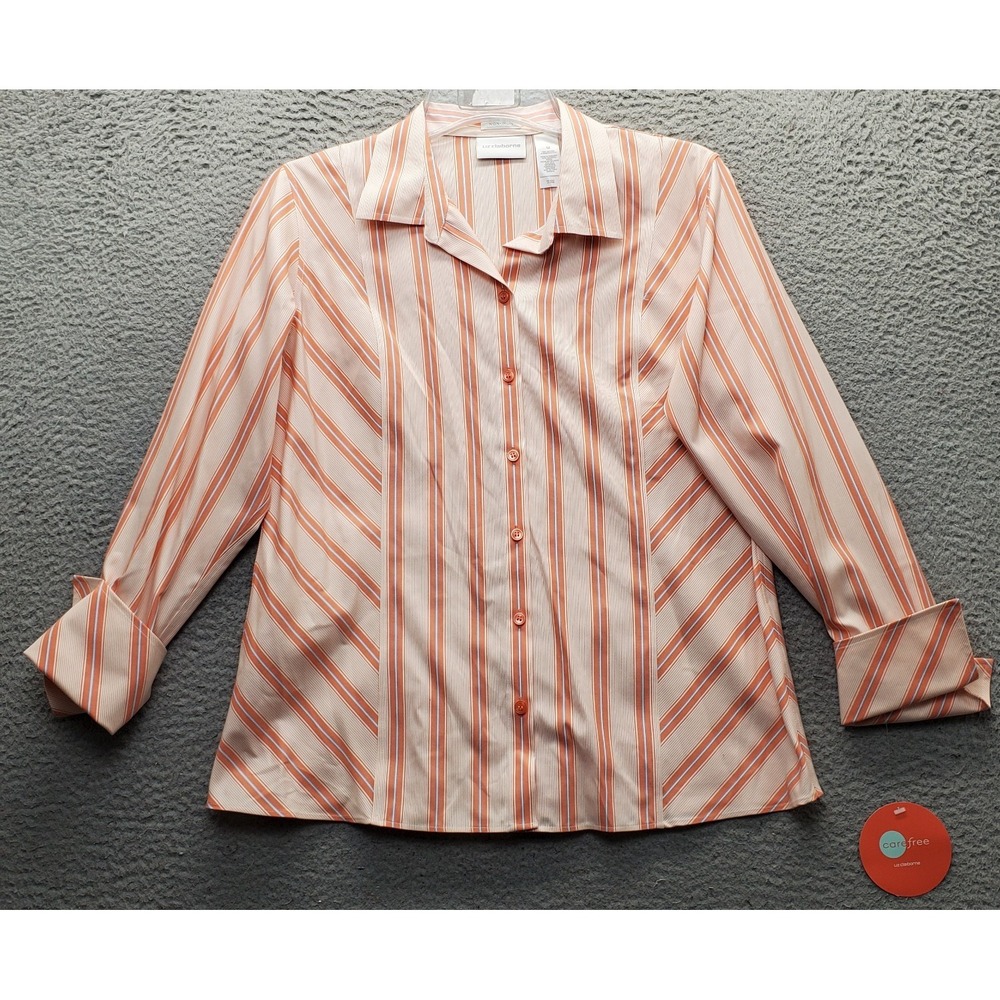 Liz Claiborne Shirt Top Womens 12 Multi Striped Non-Iron Long Sleeve Button-Up